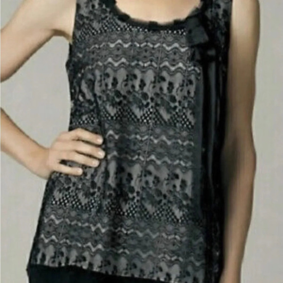 Cabi Emily 552 Lace Sleeveless Black Cream Overlay Floral Tank Top Blouse XSmall - Picture 7 of 7